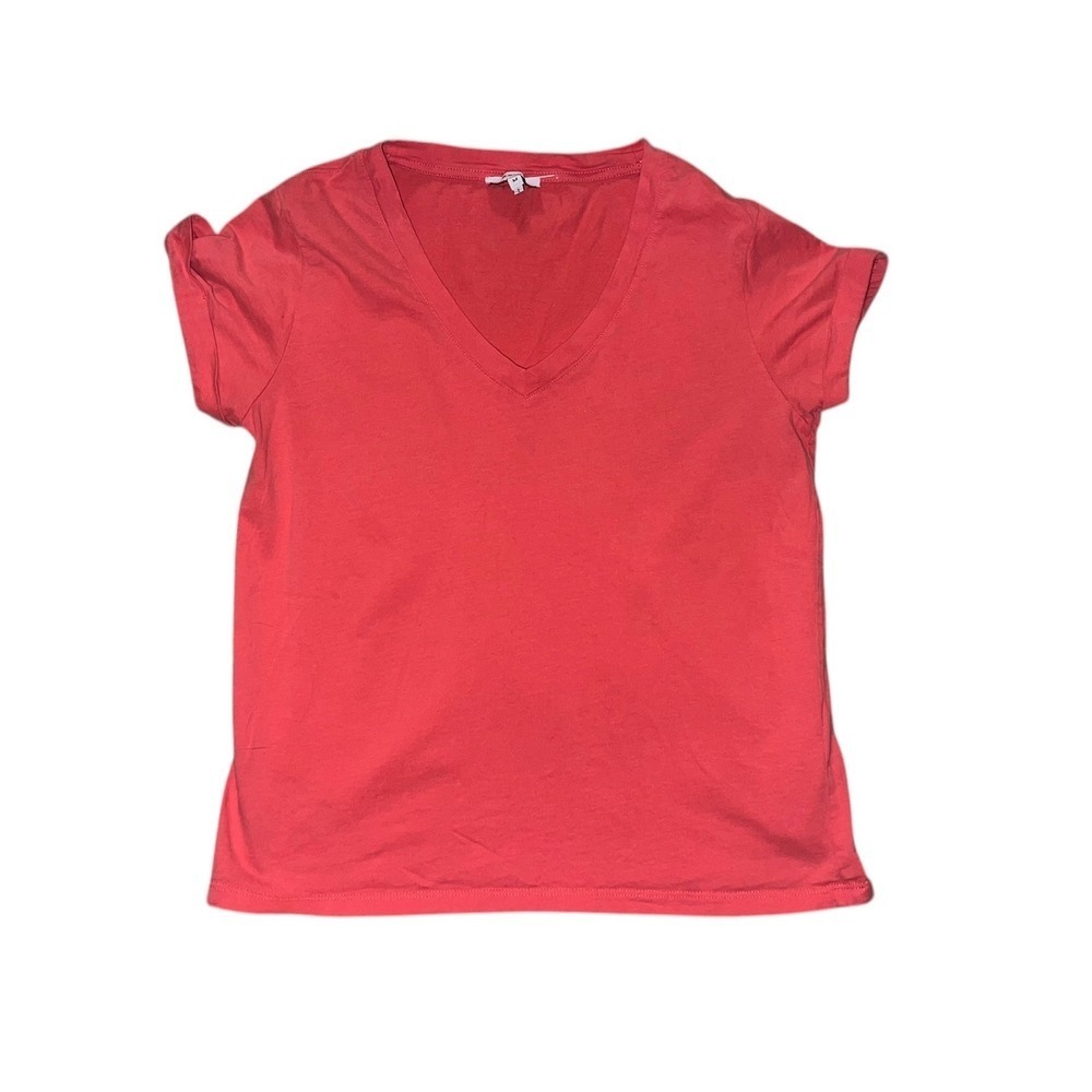 Reiss V-Neck T-Shirt Pink Peach Sz M | Coastal Chic Minimalist Luxury Basic